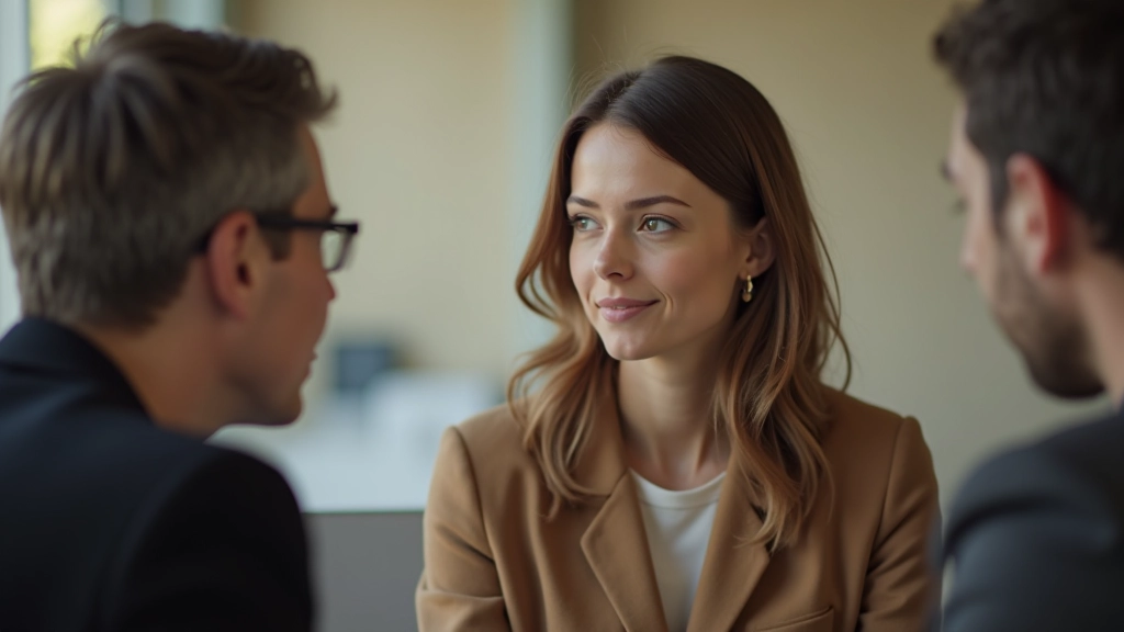 Femme qui écoute attentivement dans une conversation professionnelle