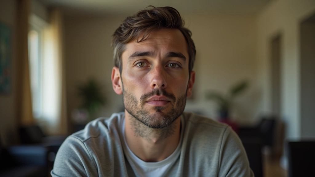 Personne en train de réfléchir calmement, portrait en gros plan, lumière naturelle douce