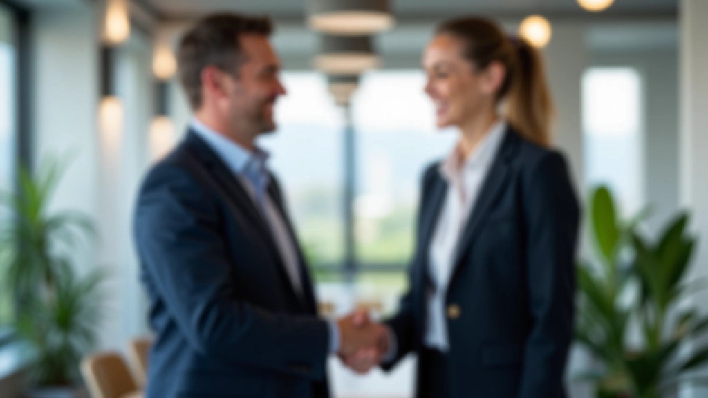 Deux personnes se serrant la main après une discussion productive, atmosphère positive et respectueuse dans un cadre professionnel